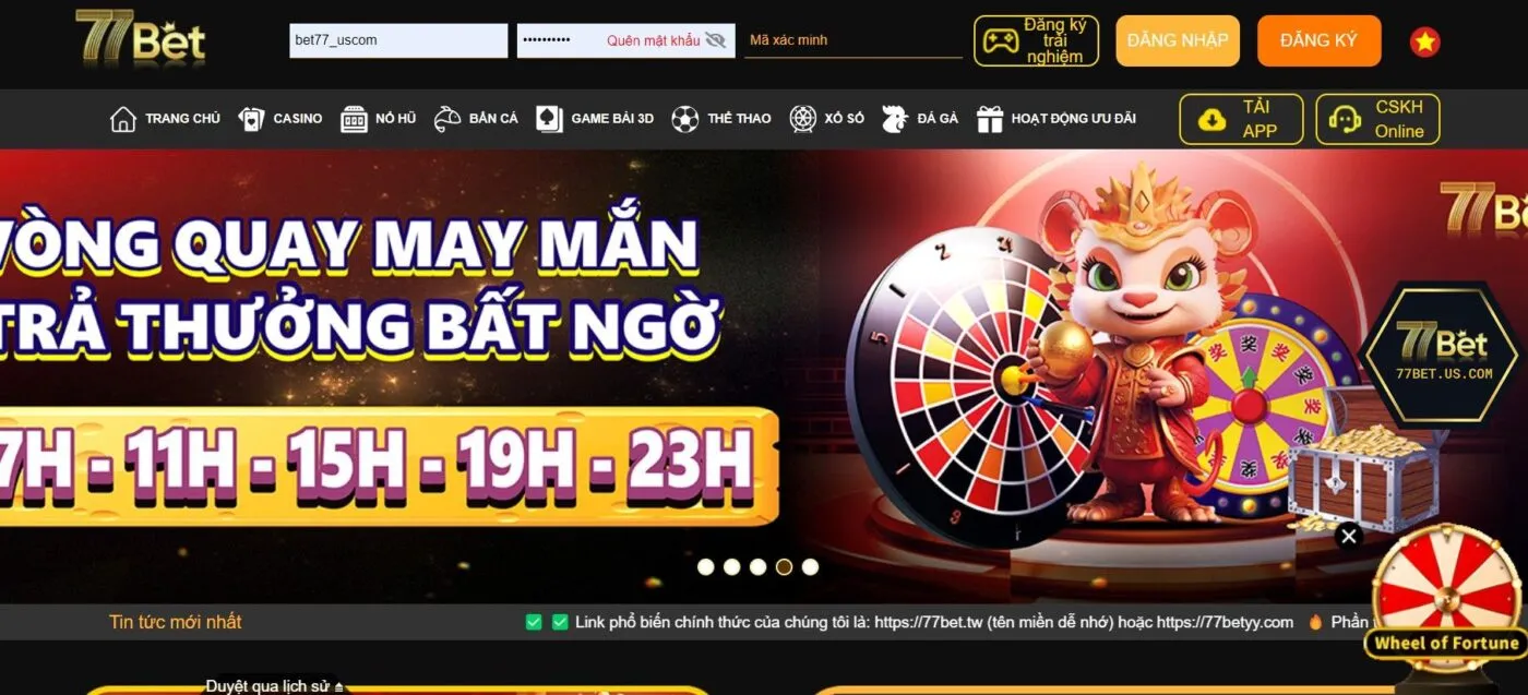 Truy cập vào trang chủ của 77bet